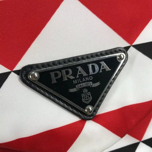 PRADA triangle logo plate Signeau print bag Backpack Nylon Red/White x Black - Picture 8 of 16